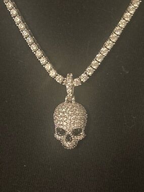 Silver Crystal Skull Pendant Necklace - Women's Jewelry
